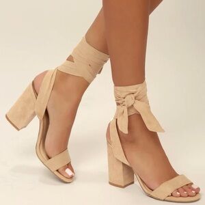 nude suede lace up heels